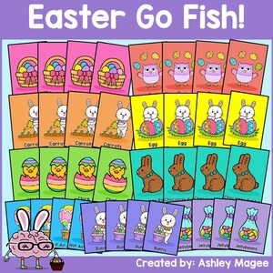 Easter Go Fish Jeu de cartes PDF imprimable Activité amusante saisonnière pour la maison ou l'école Matin Basket Time