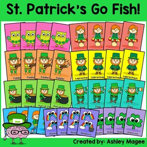 Jour de la Saint-Patrick Go Fish Jeu PDF imprimable Activité amusante saisonnière pour la maison ou l'école Matin Basket Time March
