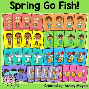 Spring Go Fish Jeu de cartes PDF imprimable Activité amusante saisonnière pour la maison ou l'école Matin Basket Time