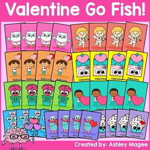 Saint-Valentin aller pêcher jeu PDF imprimable activité amusante saisonnière pour la maison ou l'école matin panier temps Saint-Valentin