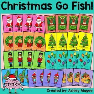 Kerst Go Fish Afdrukbaar PDF-kaartspel Seizoensgebonden leuke activiteit voor thuis of op school Ochtendmand December