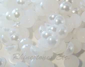 White Half Pearls, Flat Back, Cabochon 6mm 10 pieces