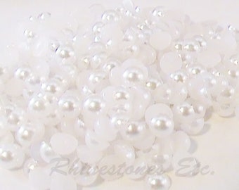 White Half Pearls, Flat Back, Cabochon 5mm 36 pieces