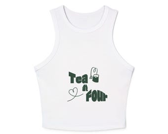 Tea n' Four Racer-tanktop | Esthetisch T-shirt voor oud geld, rustig luxe T-shirt, shirt in preppy stijl