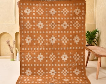 Handmade Wool Jute Kilim Rug, Brown Geometric Area Rug, Boho Farmhouse Rug, Tribal Flatweave Rug, Hallway Runner Custom Size - 5x8 - 9x12 Ft