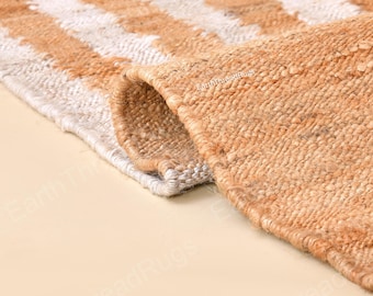 Tappeto in iuta naturale di canapa tessuto a mano: Dhurrie in iuta color bianco sporco in stile boho - Tappeti per soggiorno, camera da letto, cucina, ingresso - Tappeto su misura