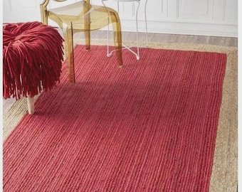 Red Jute Rug, Natural Border Braided Area Jute Rug. Handmade Living Room Rug, Sisal Jute Rug, Braided Rug, Jute Rugs, Home Decor Carpet
