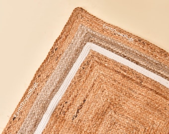 Tappeto in juta intrecciato a mano 115 x 125 cm, tappeto in juta intrecciata, tappeto naturale - tappeto boho - tappeto in juta - tappeto in juta intrecciato - tappeto di grandi dimensioni - tappeto boho