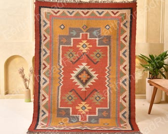 Tappeti e passatoie Kilim in lana e juta tessuti a mano, stile turco moderno vintage / Arredamento boho per la casa / Tappeto per sala da pranzo / Passatoia per ingresso e cucina