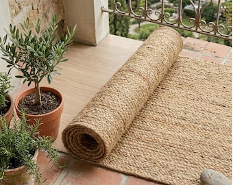Handwoven Natural Jute Runner Rug– Eco-Friendly Bohemian Scandinavian Style Area Carpet