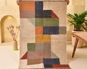 Tappeto Kilim passatoia trapuntato a mano: passatoia vintage per scale / tappeto Dhurrie imbottito multicolore stile boho turco / tappeto adatto agli animali domestici /