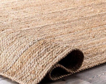 Handwoven Natural Jute Area Rug, Eco-Friendly Hemp, Custom Size Living Room Runner