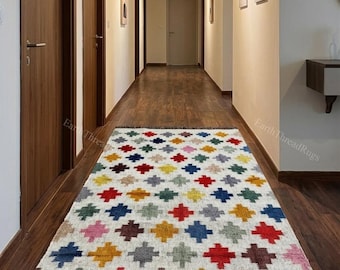 Handwoven Boho Decor Wool Jute rug : Navajo Kilim Rug Runners |