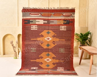 Tappeto Kilim di iuta di lana intrecciato a mano , Tappeto di iuta di lana , Tappeto Boho Tappeto indiano Dhurrie , Tappeto Kilim Jute , Tappeto Navajo Kilim , , Tappeto personalizzato
