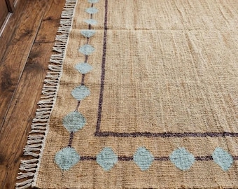Tappeto in cotone e juta tessuto a mano: Dhurrie in fibra naturale stile boho per decorazioni orientali - Tappeti in juta - Tappeto tradizionale sostenibile