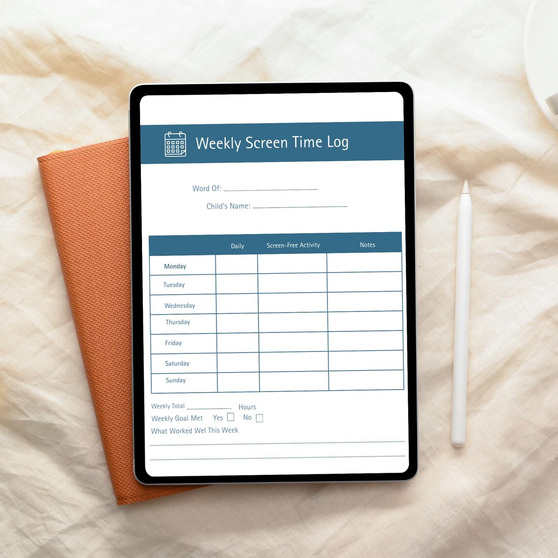 Weekly Screen-time Log for Kids | Printable Screen Time Tracker ...