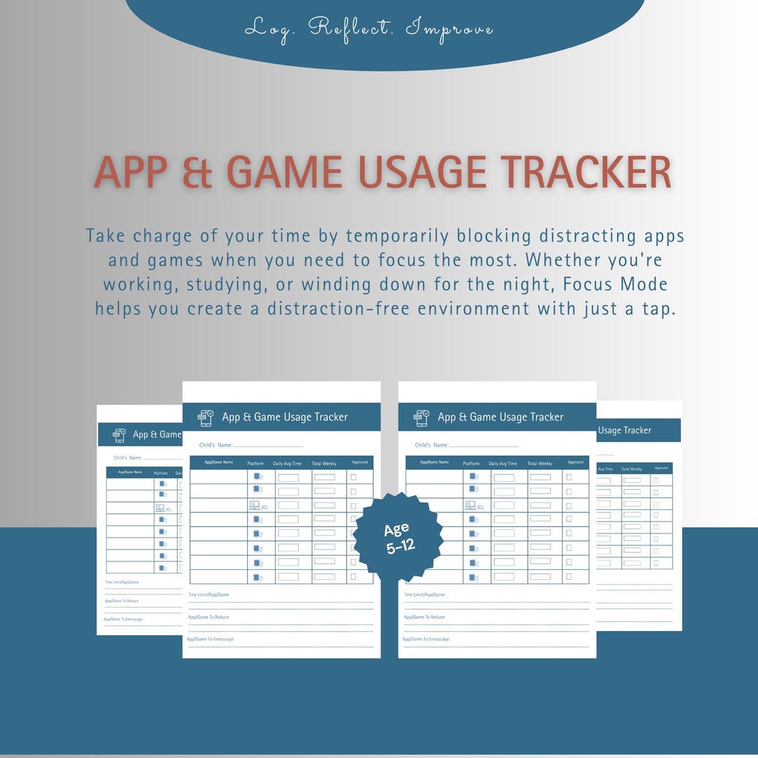 Time Tackers Game App & Game Usage Tracker for Kids | Printable Screen Time Log | Digital ...