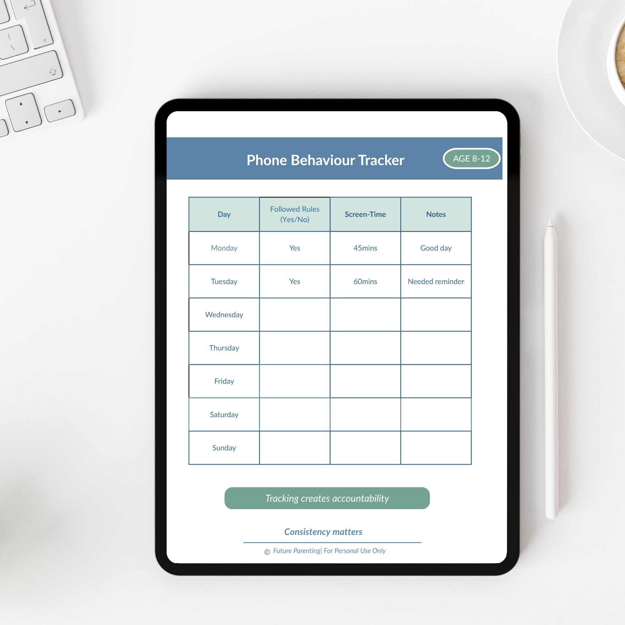 Phone Behavior Tracker | Printable Tracker | Weekly Phone Habits ...