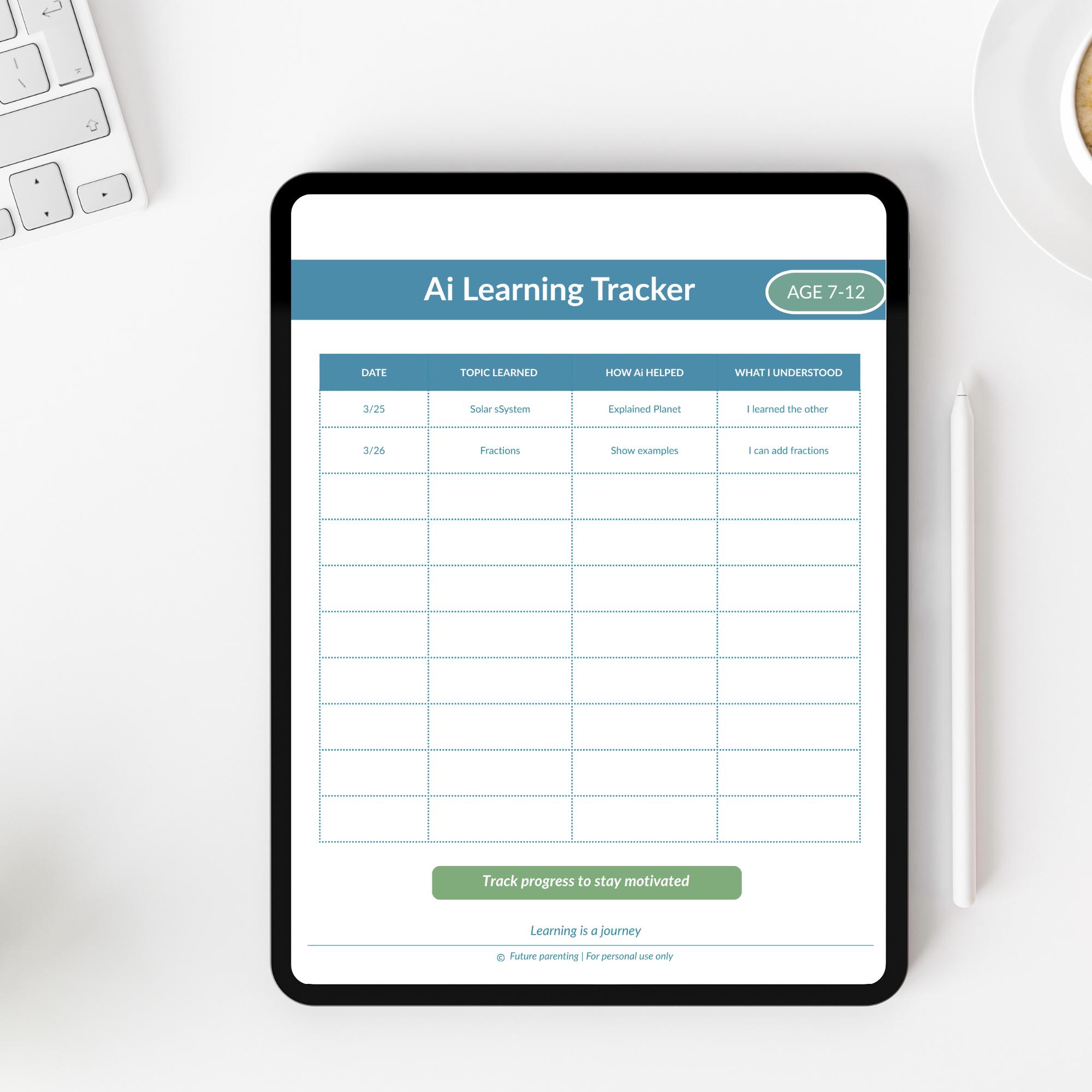 AI Learning Tracker | Printable Log | Track Progress | Digital Download ...