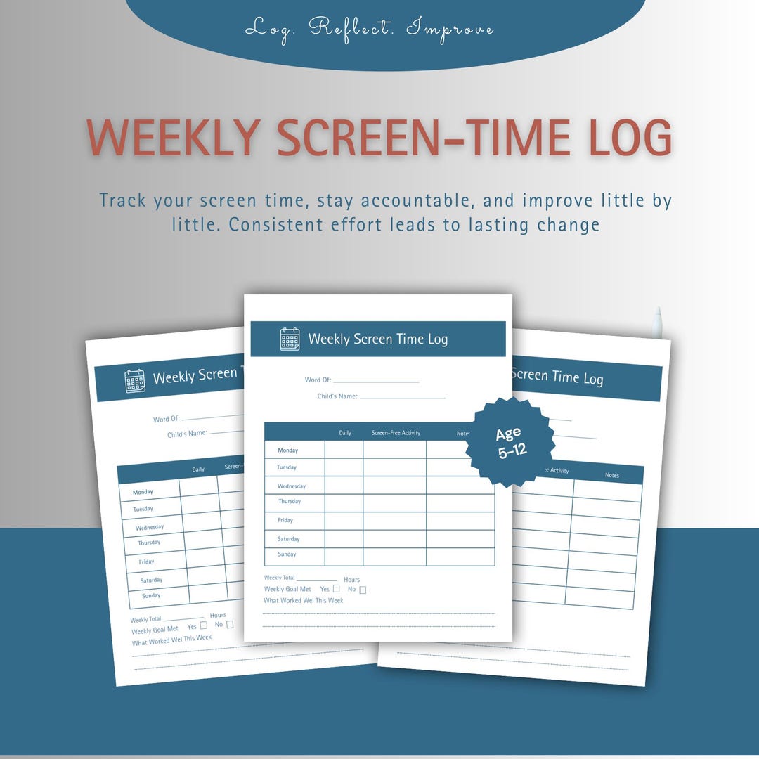 Weekly Screen-time Log for Kids | Printable Screen Time Tracker ...