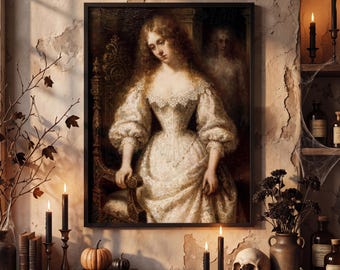 Spooky Victorian Portrait, Dark Academia Framed Print, Gothic Decor, Halloween Wall Art