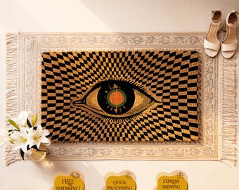 Optical Illusion Doormat, Evil Eye Welcome Mat, Coir Doormat, Spiritual Decor, Mystical Housewarming Gift