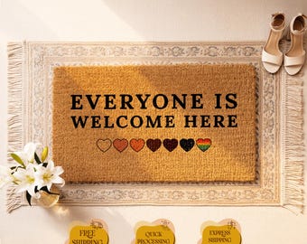 Everyone Is Welcome Here Doormat, LGBTQ Friendly Coir Entryway Mat, Inclusive Home Decor