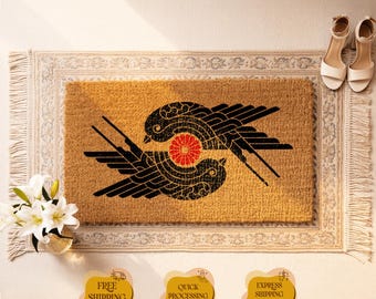 Mid Century Bird Coir Doormat, Art Deco Welcome Doormat, Geometric Porch Decor, Housewarming Gift