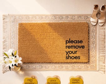 Please Remove Your Shoes Doormat, Minimalist Coir Welcome Mat, Modern Entrance Decor