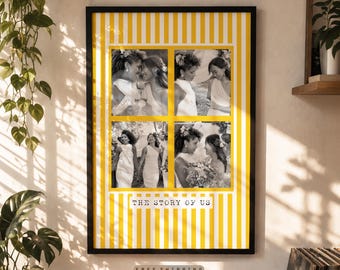 Custom Photo Collage Print, Personalized Stripe Picture Frame Gift, Memory Collage Wall Decor