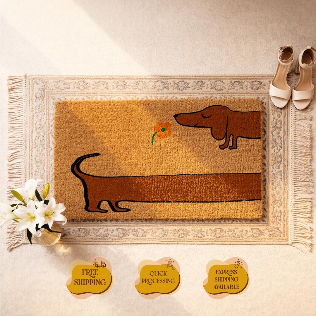 Dachshund Doormat, Wiener Dog Coir Mat, Dog Welcome Entryway, Pet Lover Decor
