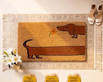 Dachshund Doormat, Wiener Dog Coir Mat, Dog Welcome Entryway, Pet Lover Decor