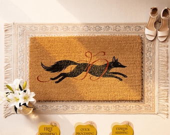 Woodland Fox Doormat, Coir Welcome Mat, Cottagecore Porch Decor, Housewarming Gift
