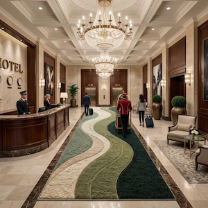 Luxury Emerald Wave Wedding Aisle Runner Rug | Elegant Green & Ivory Abstract Carpet for Banquet Hall, Wedding Venue, Hotel Lobby  Grand