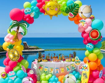 Tropical Balloon Arch Kit 123PCS Summer Party Decor Pineapple Sun Fruit Foil Set