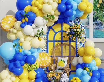 Lemon Balloon Arch Kit 144PCS Navy Blue Yellow Garland Amalfi Party Decor