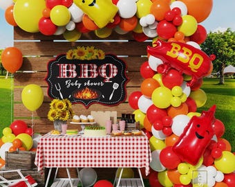BBQ Balloon Arch Kit 145PCS Red Yellow Baby Shower Picnic Party Decor Set