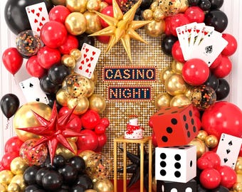 Casino Theme Party Decorations Balloon Garland Kit Black Red Gold Vegas Set