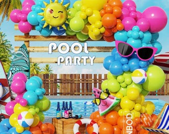 Tropical Pool Party Balloon Arch Kit 134PCS Hawaiian Luau Summer Birthday Decor