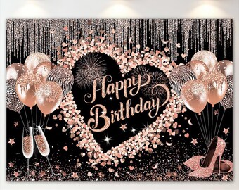 Pink Glitter Happy Birthday Backdrop 7x5ft Women Party Banner Photo Booth Background Decor