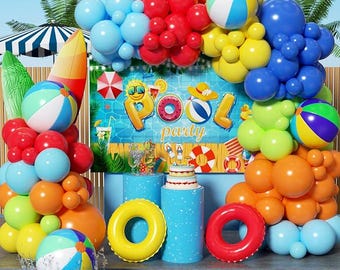 Pool Party Balloon Arch Kit: Summer Beach Luau Decor Backdrop Set