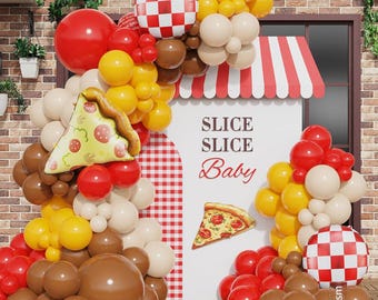 Pizza Balloon Arch Kit 140PCS Red Yellow BBQ Party Decor Baby Shower Birthday Set