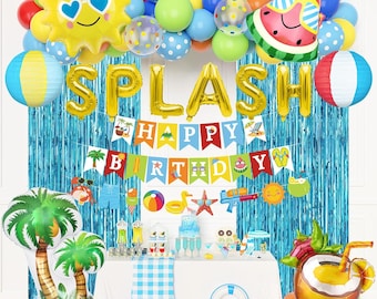 Summer Pool Party Decorations Splash Birthday Balloon Arch Luau Beach Decor Set