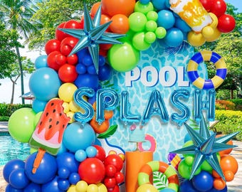 Summer Pool Party Balloon Arch Kit 156PCS Tropical Beach Decor Splash Foil Set