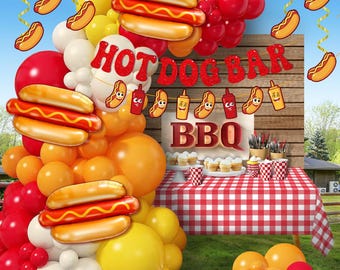 BBQ Balloon Arch Kit Hot Dog Party Decorations Red Yellow Picnic Decor Set