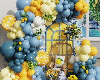 Lemon Balloon Arch Kit 144PCS Blue Yellow White Bridal Shower Party Decor