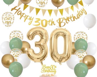 30th Birthday Decorations Sage Green White Gold Balloon Party Decor Set