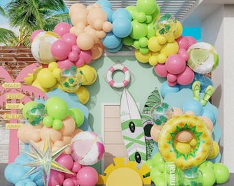Summer Pool Party Balloon Arch Kit 162PCS Tropical Luau Beach Birthday Decor