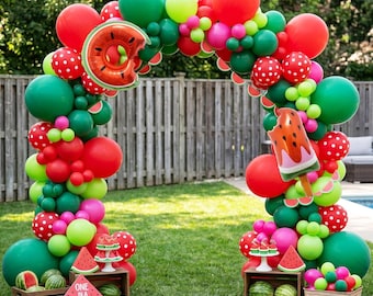 Watermelon Balloon Arch Kit 138PCS Fruit Party Decor One in a Melon Birthday Set