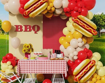Hot Dog Balloon Arch Kit: Red Yellow BBQ Picnic Party Decor, Baby Shower Set